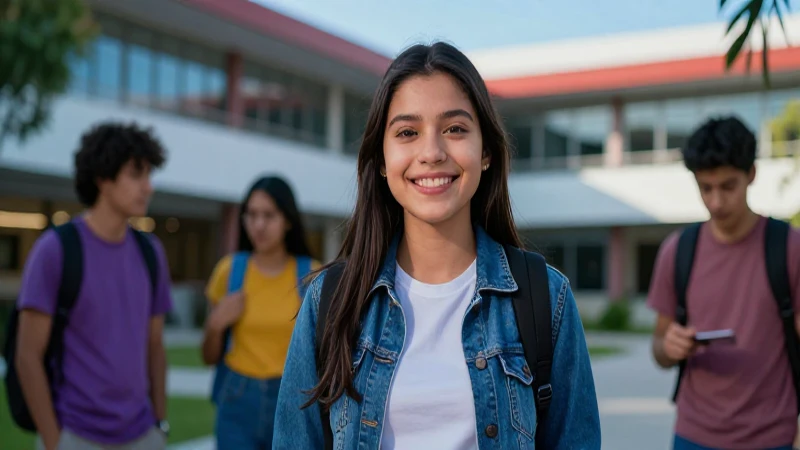 Estudiante mexicano vibrante en campus moderno