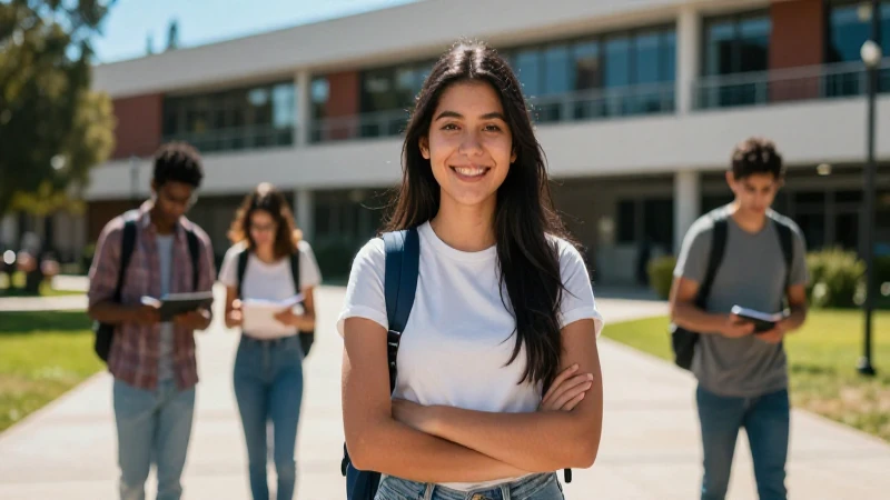 Estudiante mexicano sonriente en universidad moderna