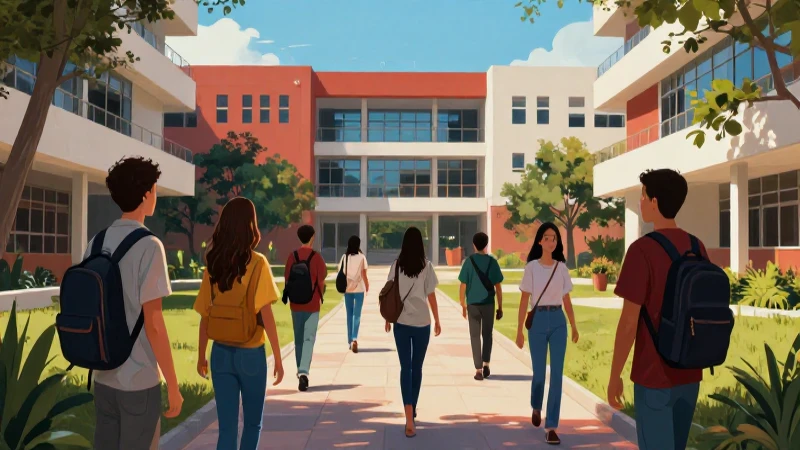 Estudiantes mexicanos soñando con su futuro en un campus vibrante