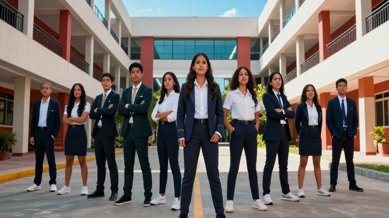 Estudiantes mexicanos en campus moderno y vibrante