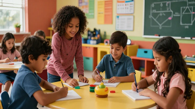 Niños mexicanos felices en vibrante aula moderna