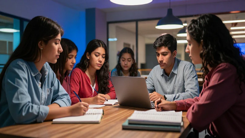 Estudiantes mexicanos estudian en campus moderno y vibrante