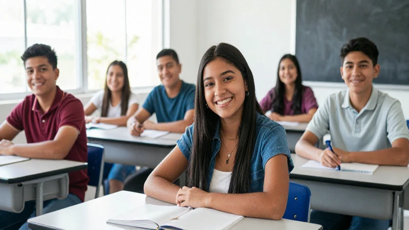 Estudiantes mexicanos sonriendo en aula moderna