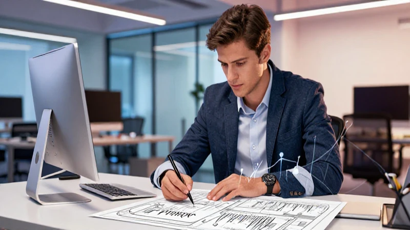 Joven emprendedor enfocado en un proyecto empresarial detallado
