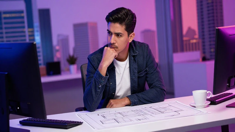 Emprendedor mexicano con un plano en escritorio moderno