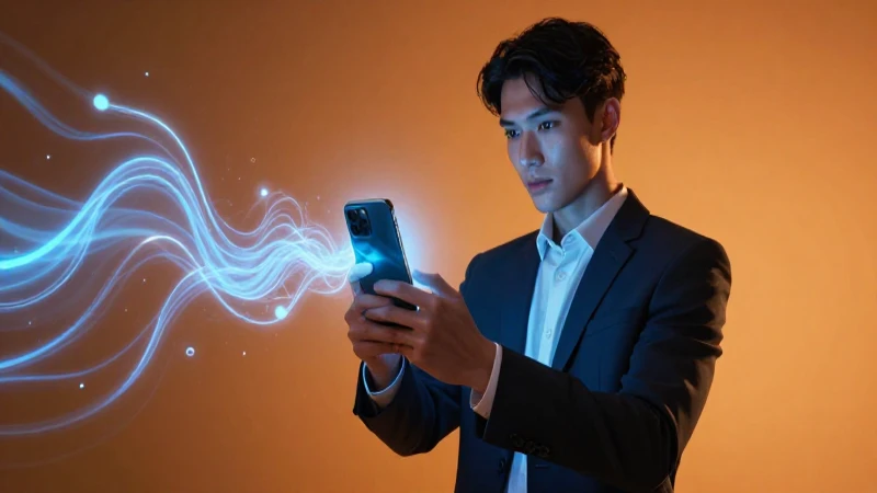 Joven profesional con energía azul y naranja