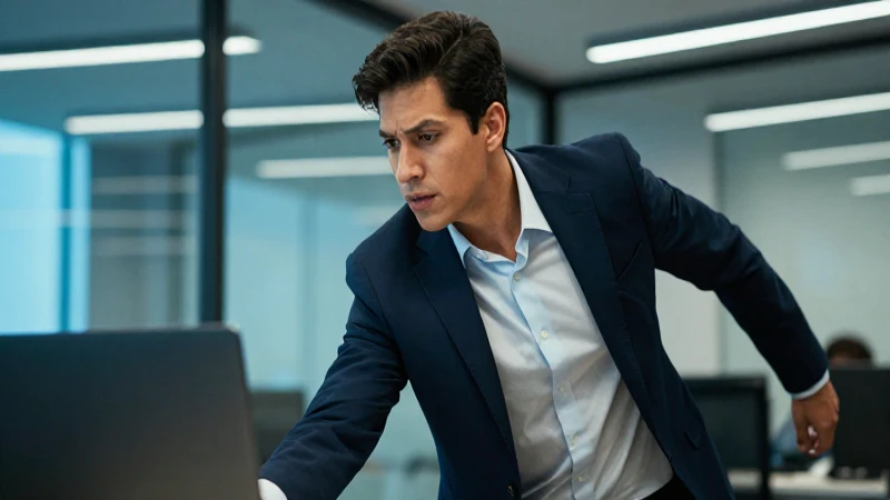 Joven profesional impactante en entorno corporativo moderno