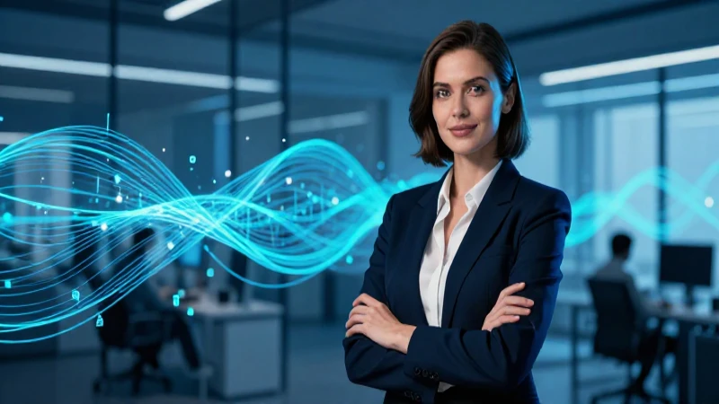 Mujer profesional moderna en oficina tecnológica