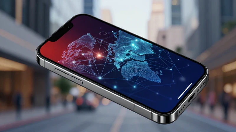 Smartphone moderno con datos abstractos y mapa urbano
