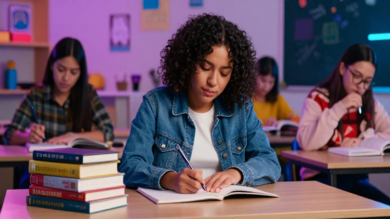 Estudiante mexicano aprende en aula moderna vibrante