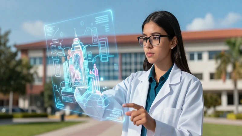 Estudiante mexicano con planos holográficos
