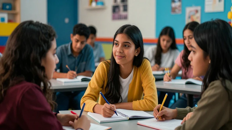 Estudiantes mexicanos estudiando en aula moderna