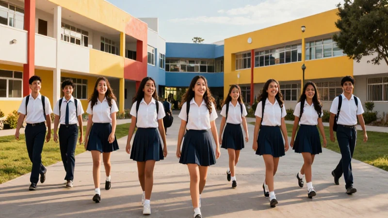 Estudiantes mexicanos alegres en campus modernizado