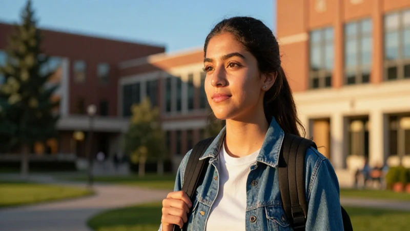 Joven mexicano triunfa en campus moderno con luz dorada