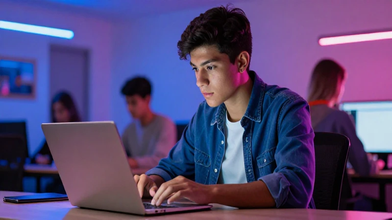 Joven estudiante mexicano aprende en ambiente digital moderno