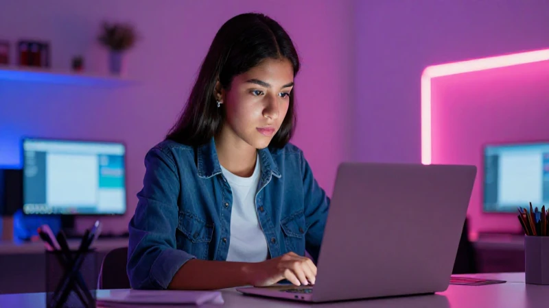Estudiante mexicano concentrado con laptop