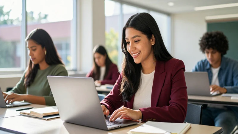 Estudiante universitario sonríe estudiando en campus moderno