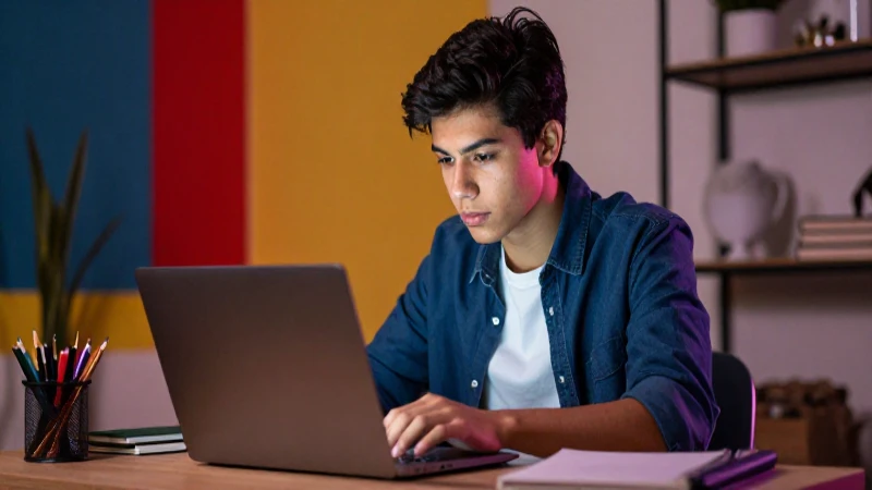 Estudiante mexicano enfocado frente a laptop
