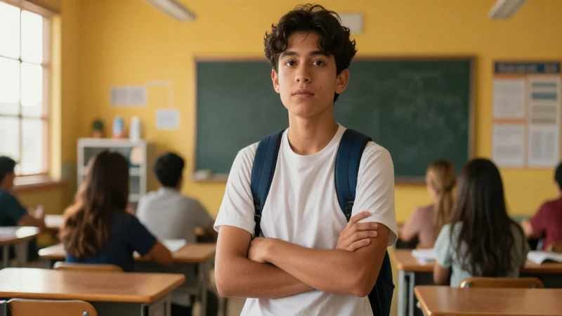Estudiante mexicano en aula con luz dorada