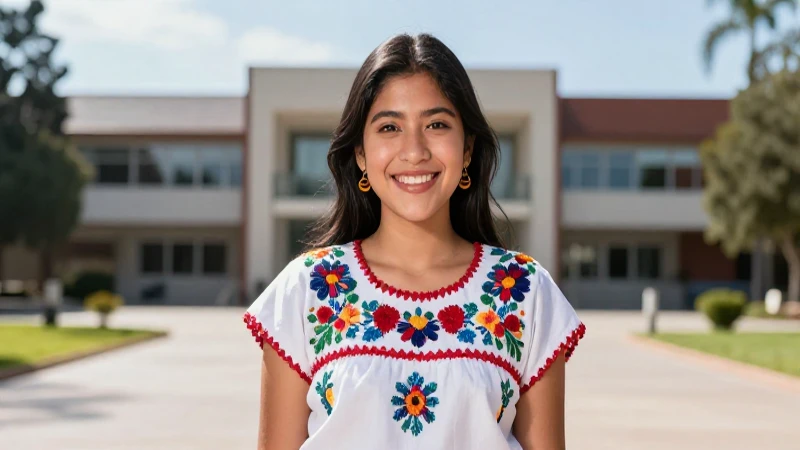 Estudiante mexicano sonriente en campus tradicional