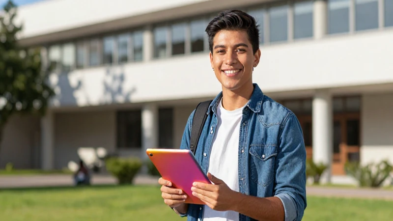 Cómo puedo identificarme en el sitio web de Prepa en Línea de la SEP 72 Estudiante mexicano sonriendo con tableta