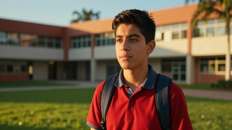 Estudiante mexicano concentrado en campus dorado