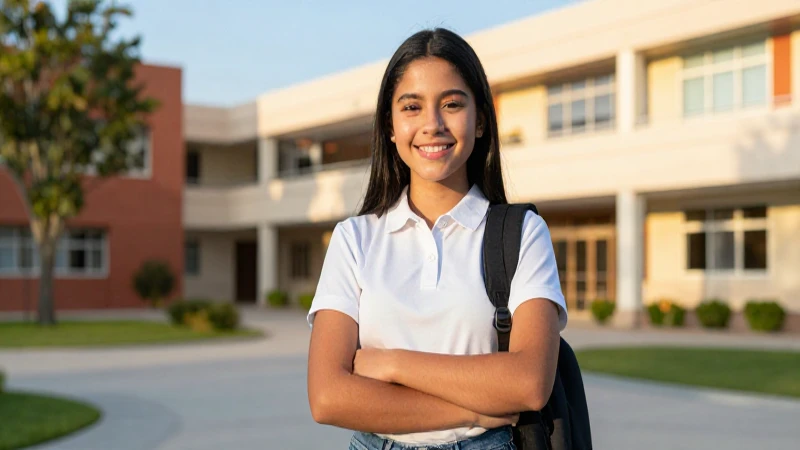 Estudiante mexicano sonriente en campus moderno