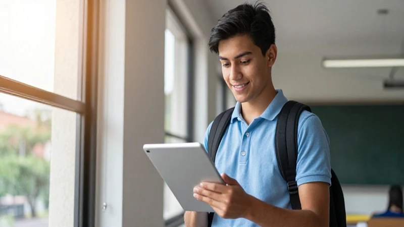 Joven mexicano exitoso usando tableta luminosa