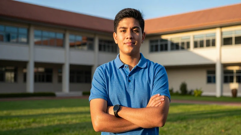 Joven estudiante mexicano en campus con luz dorada
