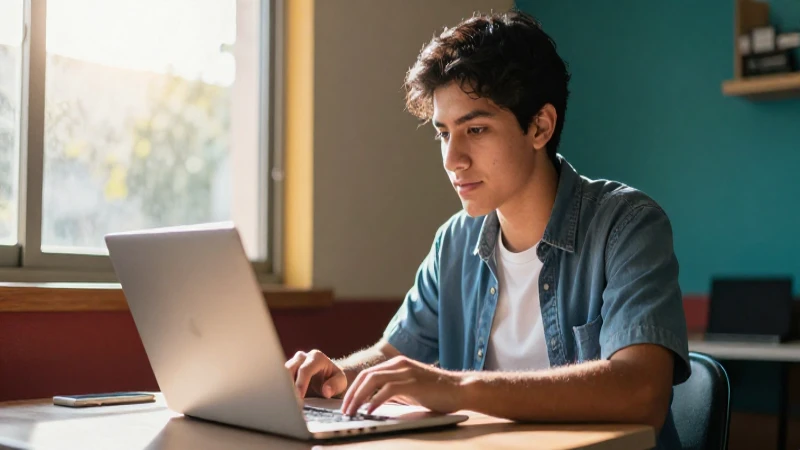 Estudiante mexicano motiva blog con laptop moderna