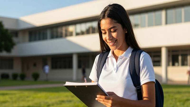 Joven feliz estudiando en campus moderno