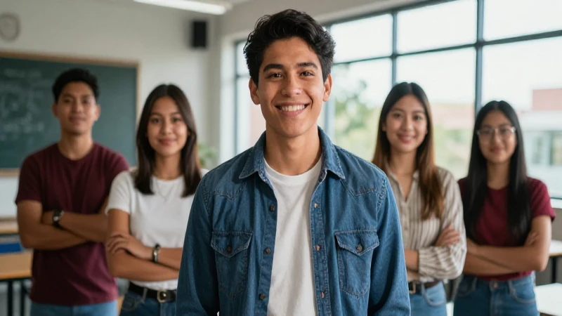 Retrato vibrante de estudiante mexicano sonriente