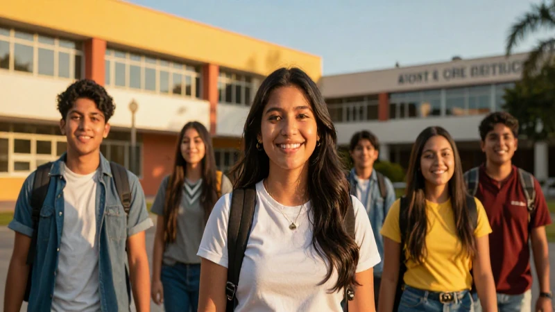 Estudiantes mexicanos sonriendo en campus vibrante