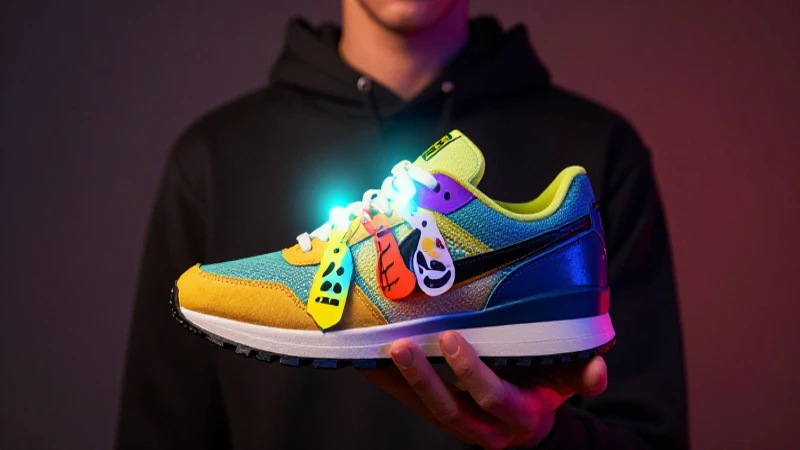 Joven estilizado con zapatillas y luces dramáticas