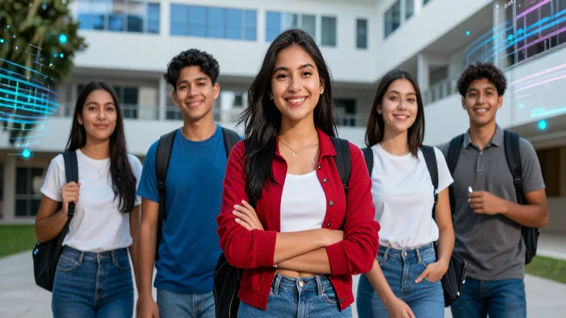 Retrato cinemático de estudiante en campus moderno