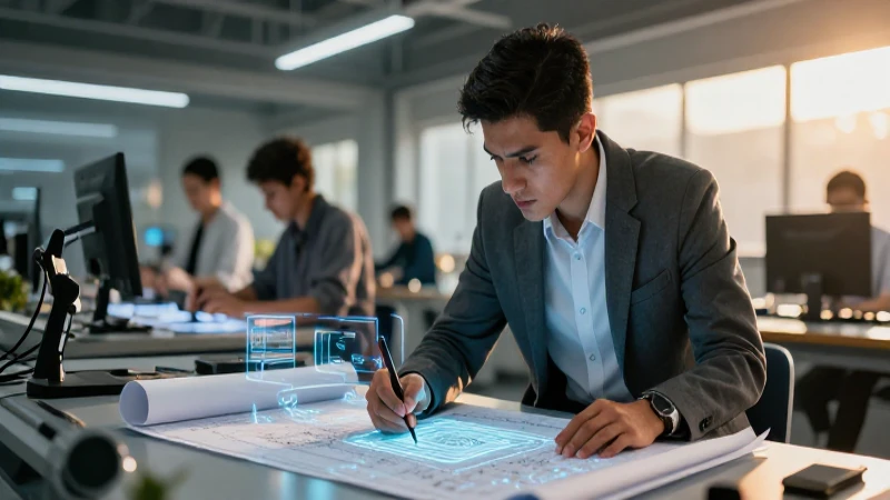 Joven mexicano trabaja en un futuro tecnológico