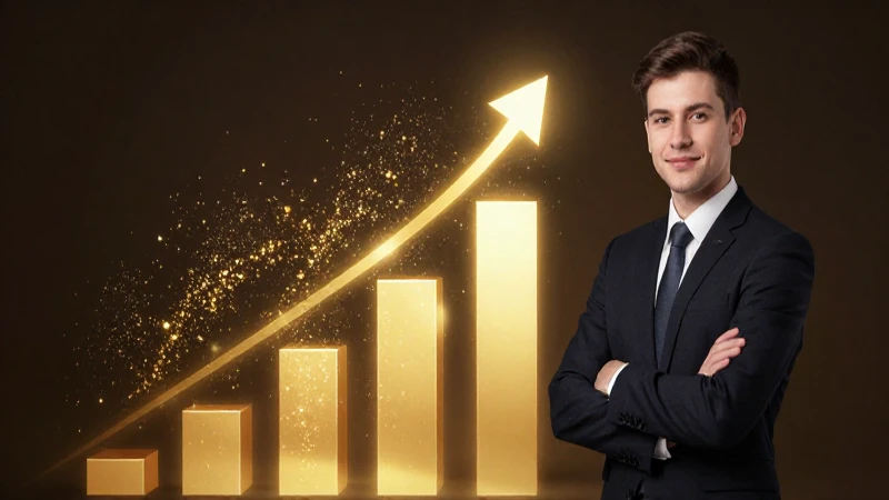 Profesional ascendente con gráficos de oro brillante