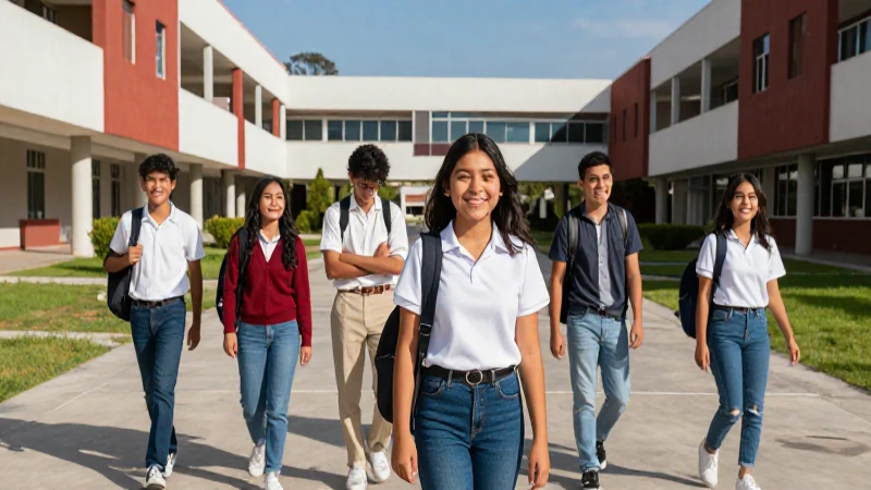 Jóvenes estudiantes mexicanos en su campus moderno