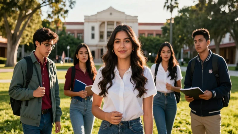 Estudiantes mexicanos modernos en campus bajo luz dorada