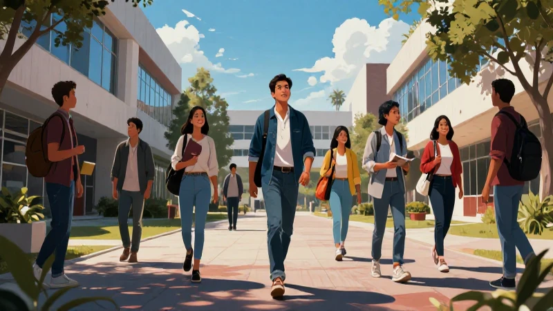 Éxito académico vibrante en un campus moderno