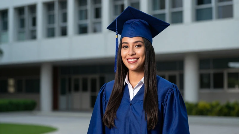 Graduado mexicano sonriente en campus vibrante