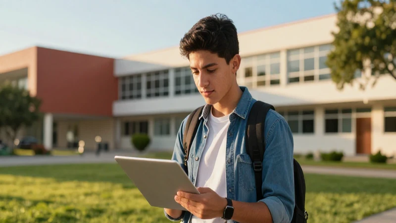 Cómo obtener una beca Benito Juárez en Mexicali 62 Joven mexicano estudia en moderno campus al atardecer