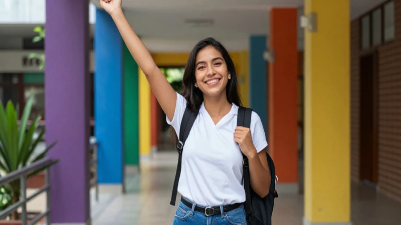 Joven mexicano sonríe triunfalmente en la universidad