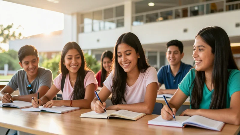 Estudiantes mexicanos alegres en campus universitario moderno