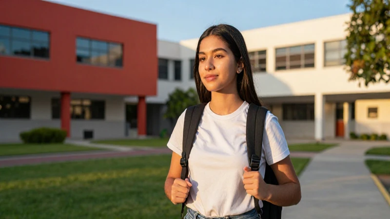 Estudiante mexicano exitoso en campus moderno al atardecer