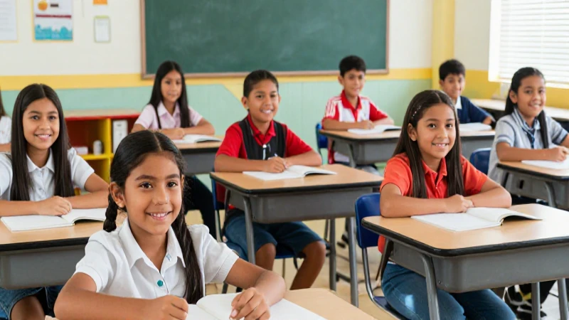 Estudiantes mexicanos sonrientes en aula moderna