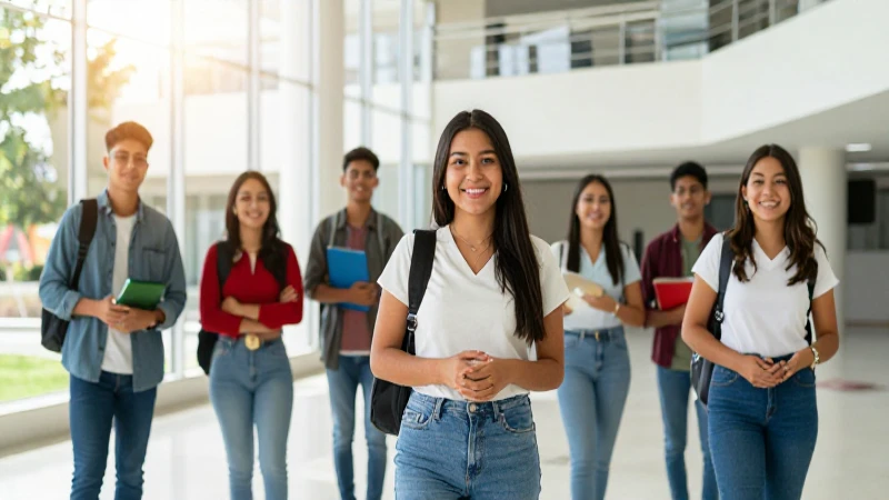 Estudiantes mexicanos sonrientes en campus moderno