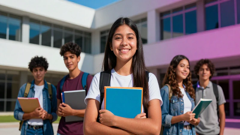 Estudiante mexicano exitoso en campus moderno