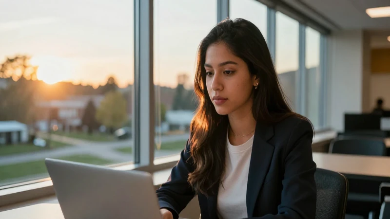 Estudiante mexicano en ambiente moderno, atardecer dramático