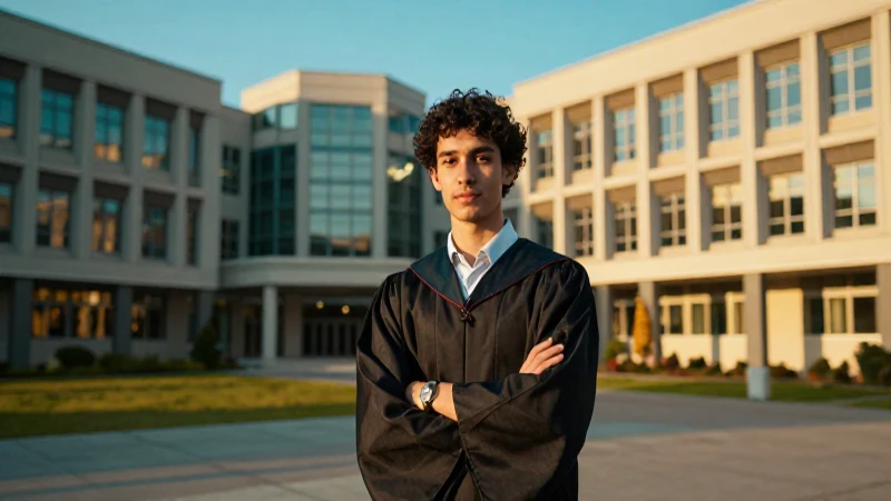 Estudiante en campus con luz dorada